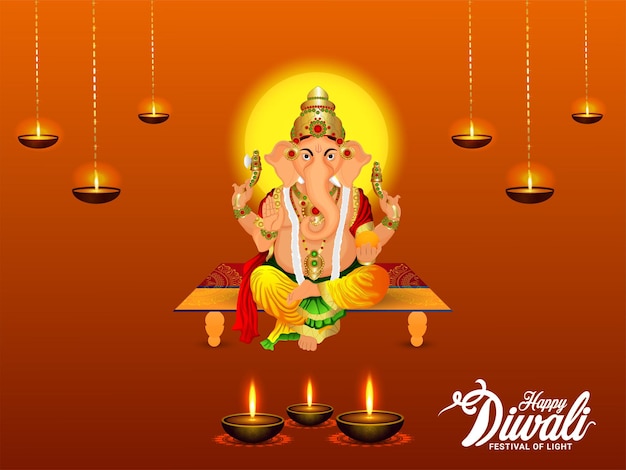 Vector Illustration von Lord Ganesha für glückliche Dhanteras Einladungsgrußkarte