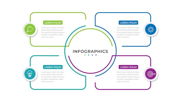 Vector Infographic-Aufkleberdesignschablone mit Ikonen und 4 Wahlen oder Schritten