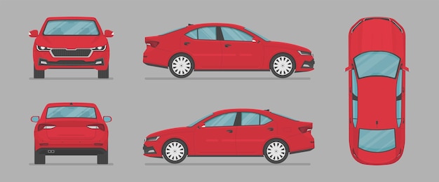 Vector Limousine Auto Rotes Auto von verschiedenen Seiten