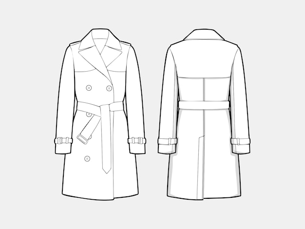 Vector line art outline short heritage trenchcoat-kollektion für größentabellen oder grössentabelle