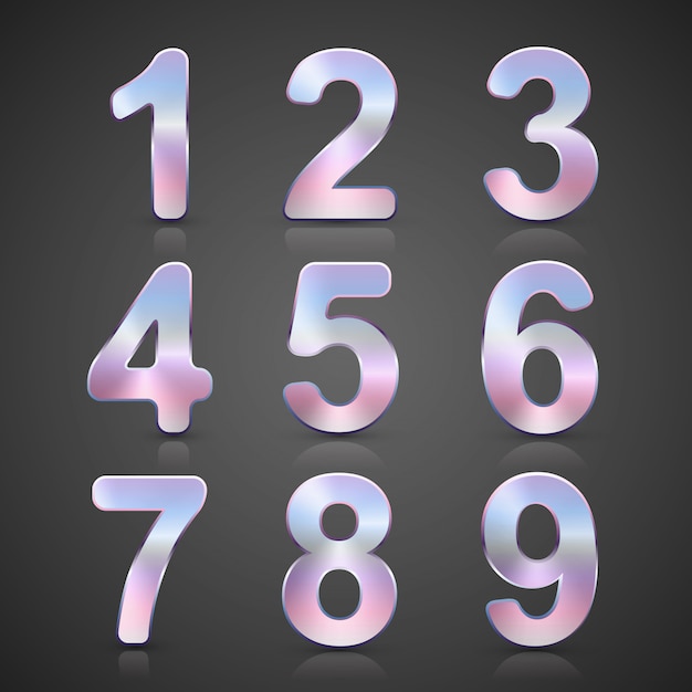 Vector metallic silver number set.