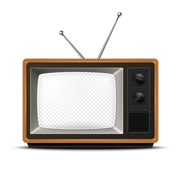 Vector-Retro-Fernsehempfänger mit Holzrahmen und durchsichtigem Bildschirm Isolierter Innenarchitektur