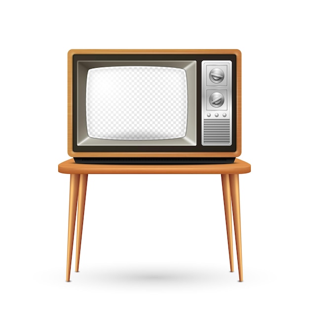 Vector-Retro-Fernsehempfänger mit Holzrahmen und durchsichtigem Bildschirm Isolierter Innenarchitektur