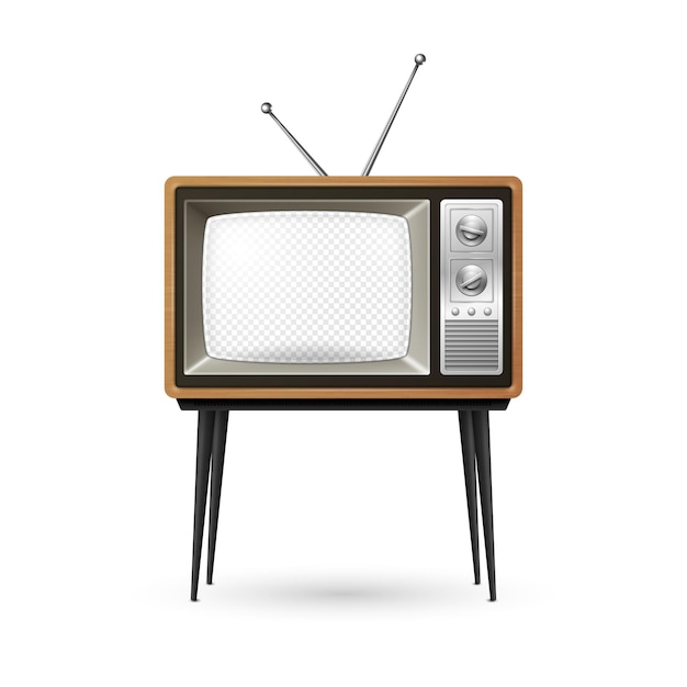 Vector-Retro-Fernsehempfänger mit Holzrahmen und isoliertem transparenten Bildschirm