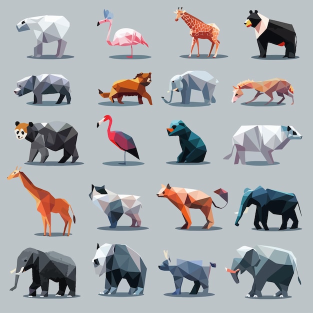 Vektor vector_set_different_animals_polygonal_icons_low_poly