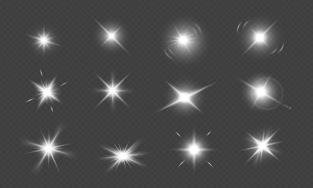 Vector shine stars Abstract glow light effect isolated on transparent background