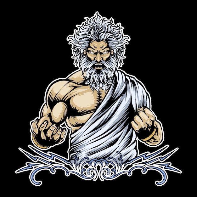 Vector wütender Zeus T-Shirt Illustrationsdesign