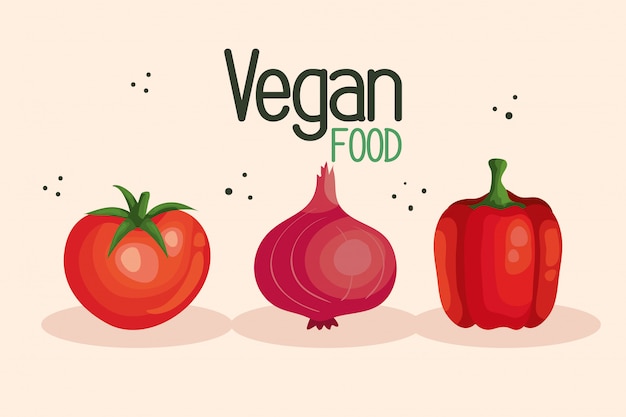 Vegane lebensmittelillustration mit tomate und gemüse