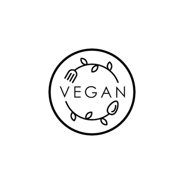 Vektor vegane symbolkreispflanze mit löffelgabel und plattenrestaurantlogodesign