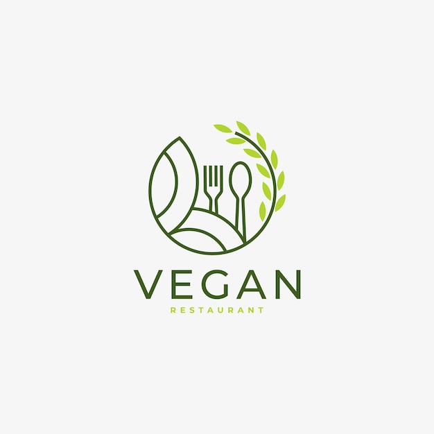 Veganes essen blatt natur konzept logo linear