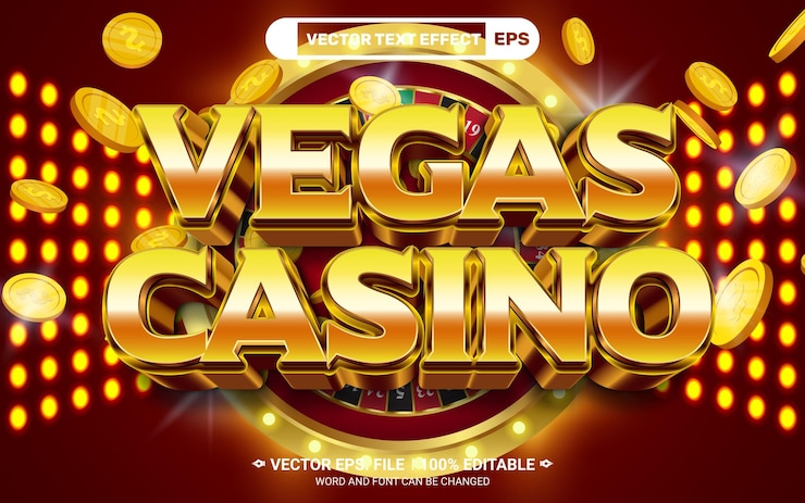 Vektor vegas casino 3d bearbeitbarer casino-vektortexteffekt mit leuchtendem casino-licht
