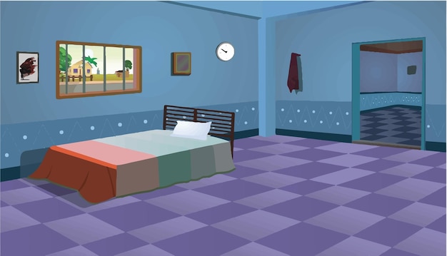 Vektor 2D Dorfzimmer im inneren des armen Raumes Inneneinbildung