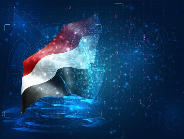 Vektor-3D-Flagge auf blauem Hintergrund mit Hud-Schnittstellen