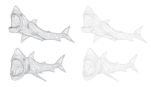 Vektor-3d-hai aus einem dreieckigen gitter