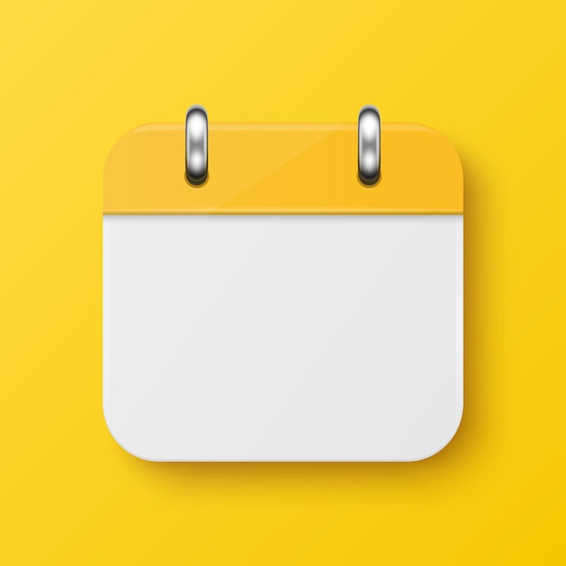 Vektor 3d realistisch einfach klassisch minimalistisch gelbes kalendersymbol auf gelbem wandhintergrund designvorlage für mockup-papier gelber kalender auf wandhintergrund mit kalenderkopierraum