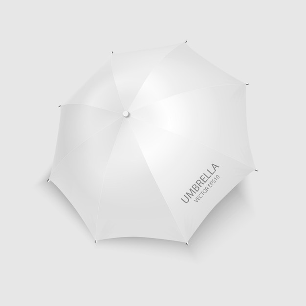 Vektor 3d realistisch render white blank umbrella icon closeup isoliert auf weißem hintergrund design-vorlage des geöffneten sonnenschirms für mockup-branding-werbung usw. draufsicht