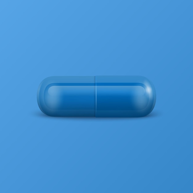Vektor vektor 3d realistische blaue pharmazeutische medizinische pille kapsel tablette auf blauem hintergrund frontview kopie weltraummedizin männliche gesundheit konzept