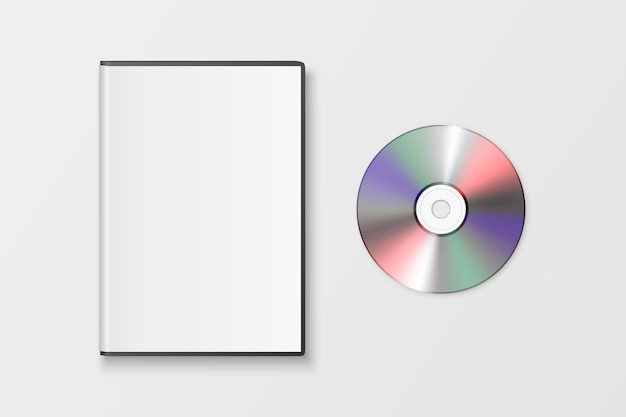 Vektor vektor 3d realistische geschlossene cd dvd mit kunststoffabdeckung box set nahaufnahme isoliert auf weißem hintergrund design-vorlage für mockup cd-verpackung kopierraum ansicht von oben