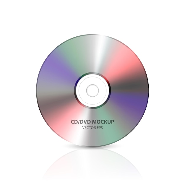 Vektor vektor 3d realistische mehrfarbige leere cd dvd nahaufnahme isoliert auf weißem hintergrund mit reflexion design-vorlage für mockup copy space vorderansicht