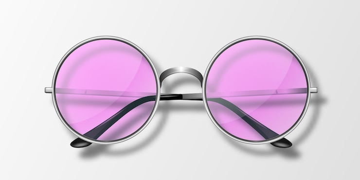 Vektor vektor 3d-realistische moderne unisex-rahmenbrille silberfarbenrahmen rosa durchsichtige sonnenbrille für frauen und männer zubehör optiklinsen vintage trendbrille frontansicht
