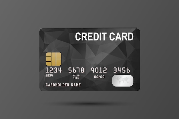 Vektor 3D realistische schwarze Kreditkarte isolierte Designvorlage aus Kunststoff-Kredit- oder Debitkarte für Mockup-Branding Kreditkarten-Zahlungskonzept Vorderansicht