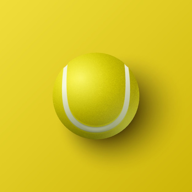 Vektor 3d-realistische Textur-Tennisball-Ikonen Closeup isoliert auf gelbem Hintergrund in Top View Tennisball-Design-Vorlage für Sportkonzept-Wettbewerb Werbung Vektor-Illustration