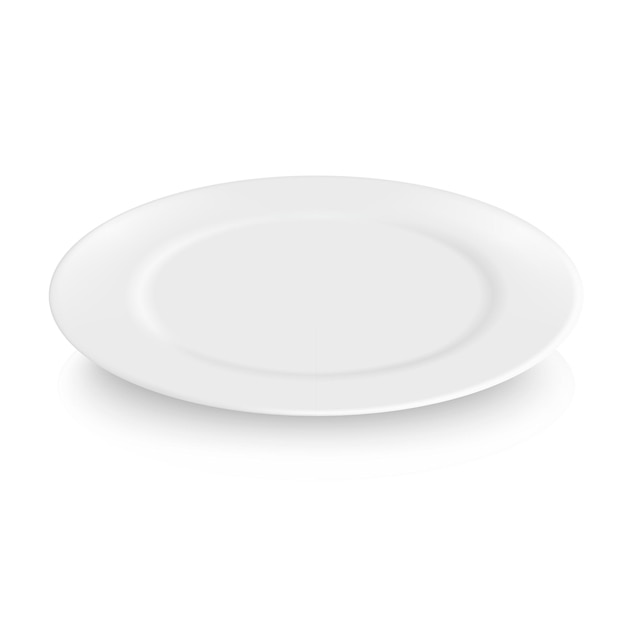 Vektor 3d realistische weiße Porzellanplatte Nahaufnahme auf einem weißen isolierten Hintergrund Design-Vorlage für Layout Stock-Vektor-Illustration Vorderansicht von oben