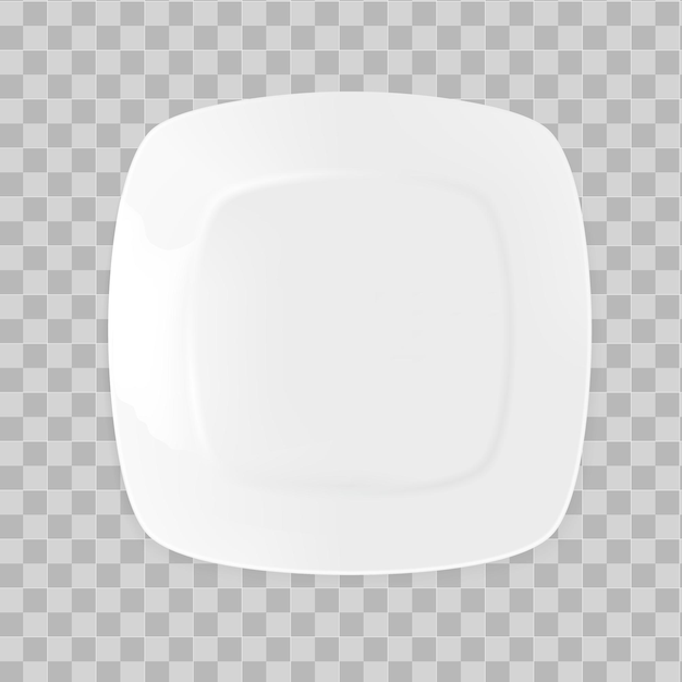 Vektor 3d realistische weiße viereckige Porzellanplatte Nahaufnahme auf einem weißen isolierten Hintergrund Design-Vorlage für Layout Stock-Vektor-Illustration Vorderansicht von oben