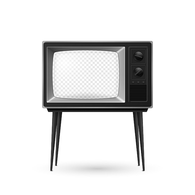 Vektor 3D-realistischer Retro-Fernsehempfänger mit durchsichtigem isolierten Bildschirm