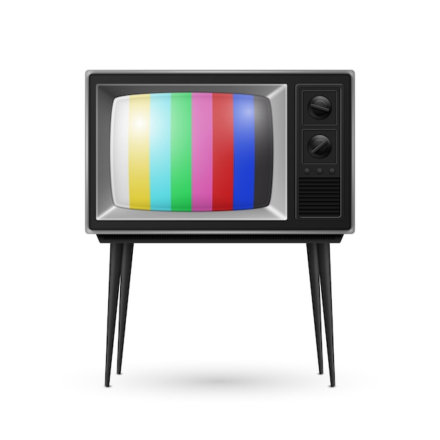 Vektor-3D-realistischer Retro-Streifenbildschirm-TV-Empfänger isoliert