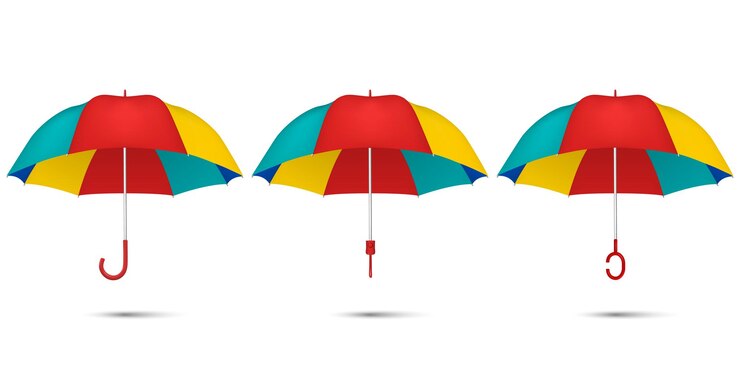 Vektor vektor 3d realistisches mehrfarbiges leeres regenschirm-set isoliert auf weißem hintergrund design-vorlage der geöffneten sonnenschirm-vorderansicht