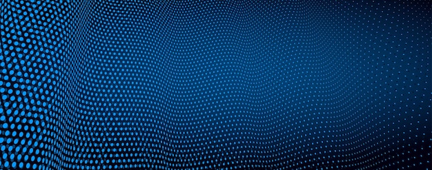Vektor abstrakter dunkelblauer gepunkteter Hintergrund mit dimensionaler Perspektive, Technologie- und Wissenschaftsthema, großem Datenfluss, geometrischem 3D-Design.