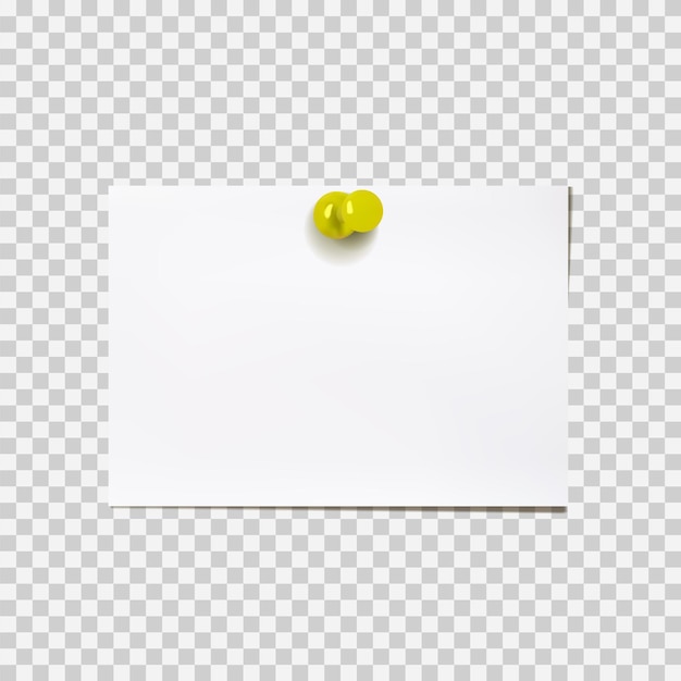 Vektor angeheftetes Papier Gelbe Pin-Schaltfläche Realistisches 3D-Weißbuchblatt, das an einer Wand hängt, isolierte bunte Illustration, leeres Papier