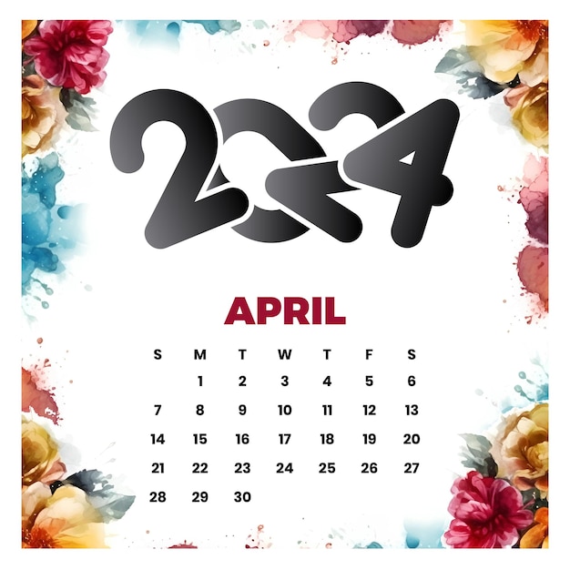 Vektor vektor april blumenkalender 2024