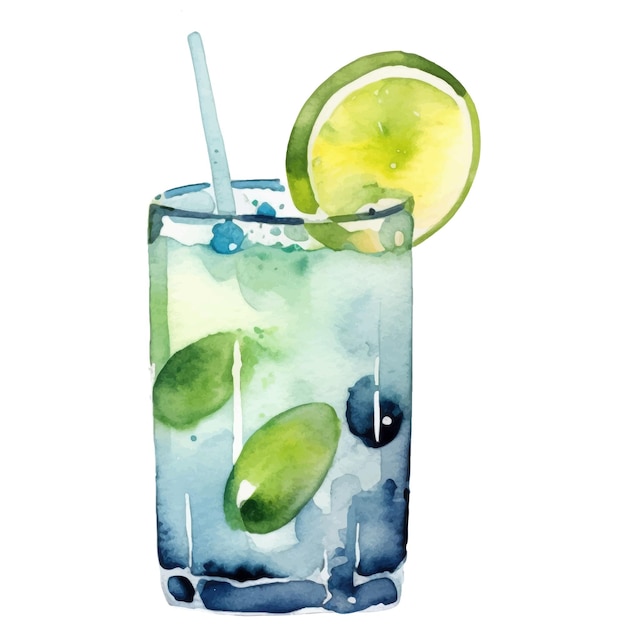 Vektor vektor-aquarell bemalter cocktail. handgezeichnete designelemente isoliert auf weißem hintergrund