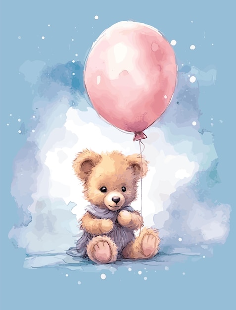 Vektor-Aquarell-Illustration süßer Teddybär und Ballon