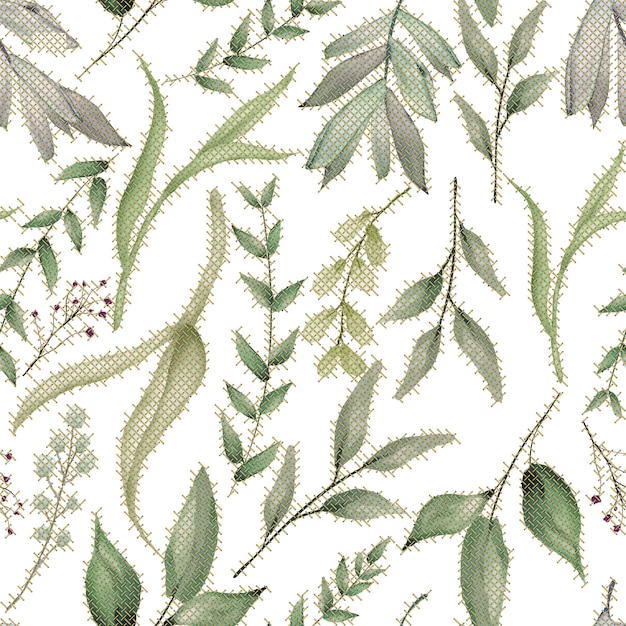 Vektor vektor-aquarell-illustrationen botanische cliparts set aus grünen blättern digital und textil floral