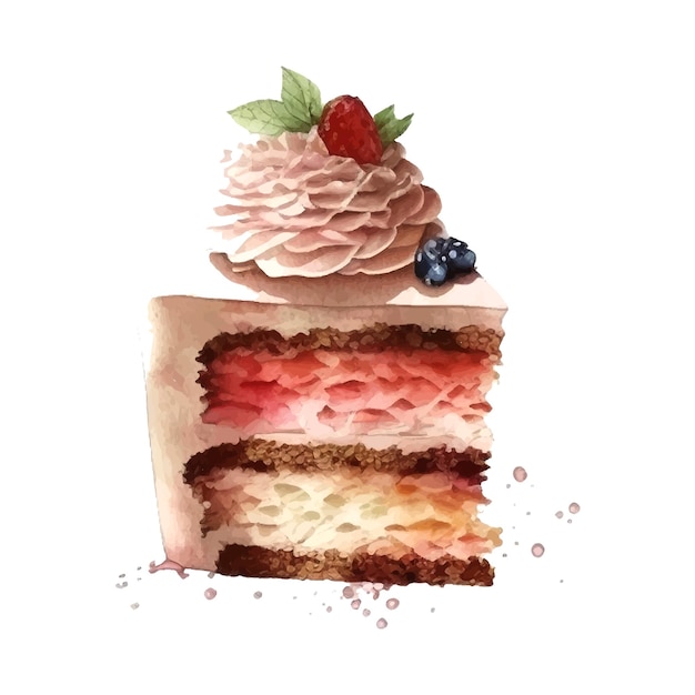 Vektor-Aquarell-Kuchen Stück Kuchen Es kann für Karte Postkarte Abdeckung Einladung Hochzeitskarte Muttertagskarte Geburtstagskarte Menürezept verwendet werden