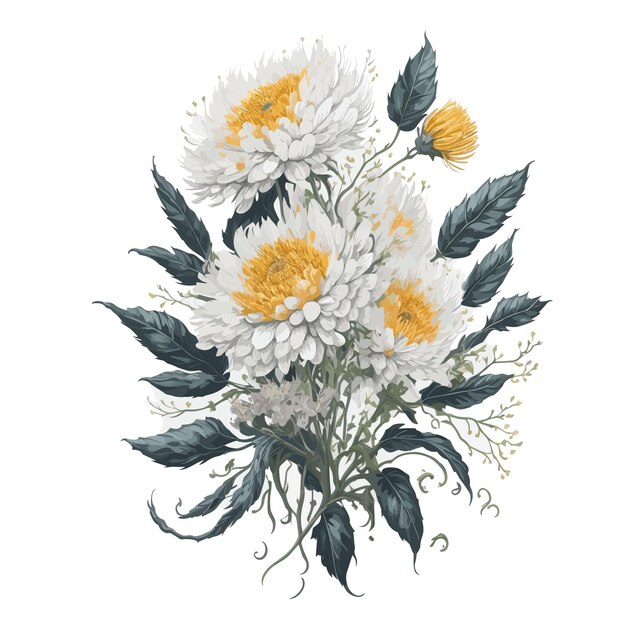 Vektor Aquarell Spinne Chrysanthemum Clipart Blüteblüte