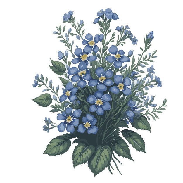 Vektor vektor-aquarell tufted forgetmenot clipart blumenhändler bearbeitbar