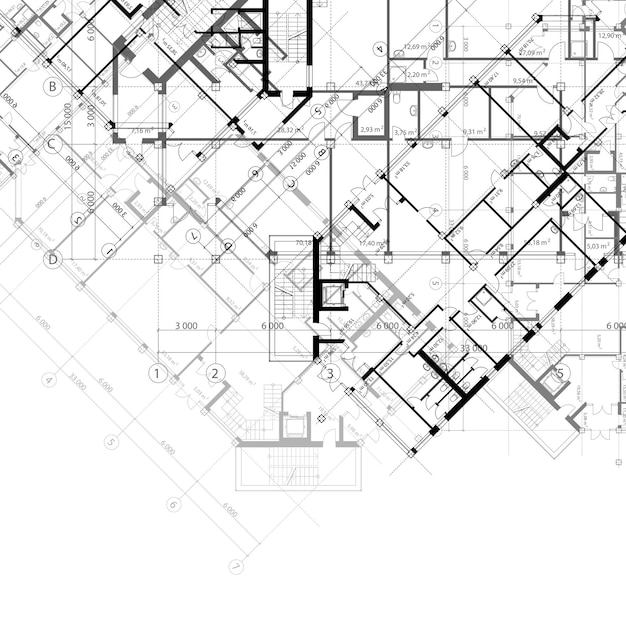 Vektor architektonischer Schwarz-Weiß-Hintergrund mit Bauplänen