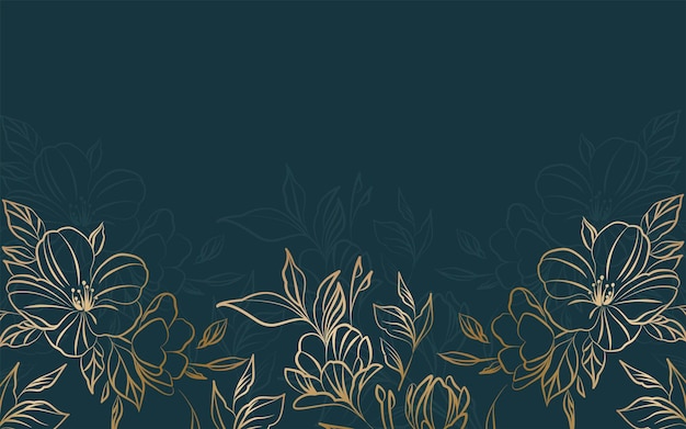 Vektor-Artdeco-Luxusblumenlinienmuster goldener Hintergrund Handgezeichnete Pfingstrosen für die Verpackung von Social-Media-Post-Cover-Banner kreative Post- und Wandkunst