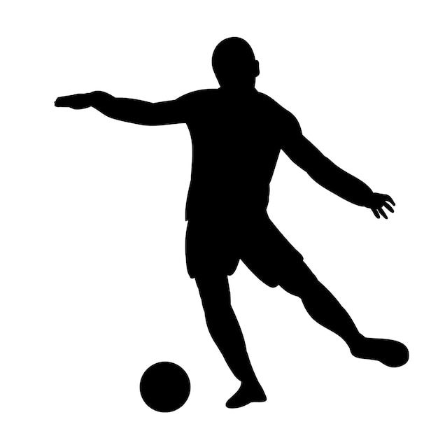 Vektor auf weißem hintergrund schwarze silhouette eines fußballspielers mit einem ball