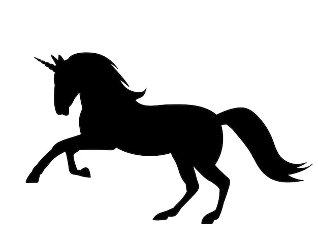 Vektor auf weißem hintergrund schwarze silhouette einhorn