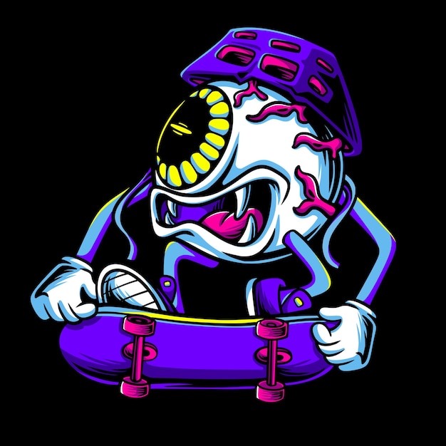 Vektor vektor-augenfigur, die skateboard-cartoon-illustration spielt