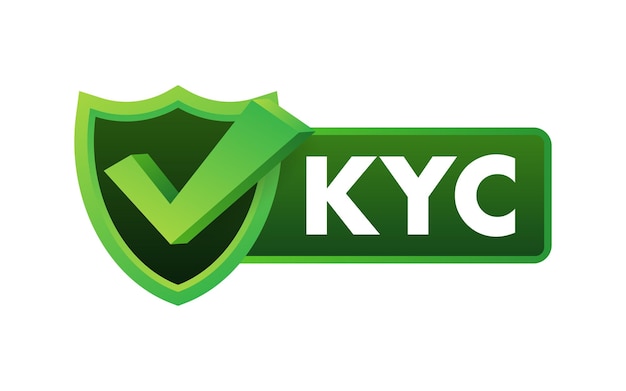 Vektor vektor-badge-design mit kyc kennen sie ihren kunden checkmark symbolisiert verifizierte und sichere kunden