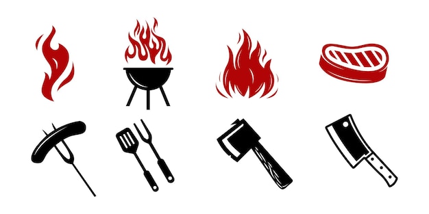 Vektor-barbecue-restaurant minimalistisches logo-konzept-logo von barbecue-grill und bar mit feuer