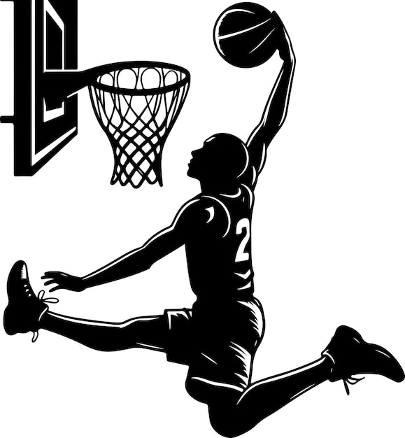 Vektor vektor-basketballspieler vektor-silhouette ein basketballspieler, der auf dem spielfeld spielt