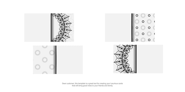 Vektor-bereite visitenkarte mit griechischen mustern. weißes visitenkarten-design mit schwarzer vintage-verzierung.