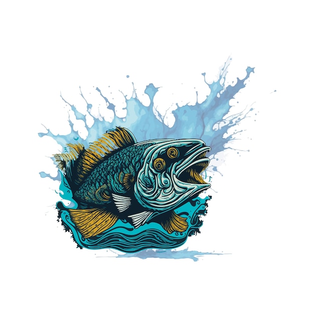 Vektor-Big-Bass-Fisch-Vektor-Cartoon für das T-Shirt-Design des Großbass-Fisches-T-Shirt